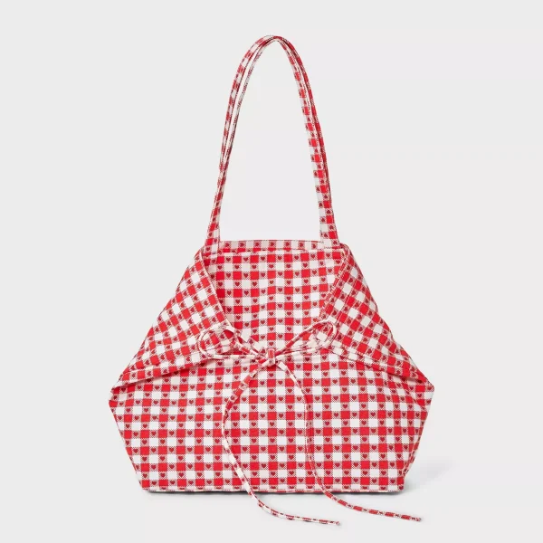 Americana Heart Gingham Canvas Tote Bag