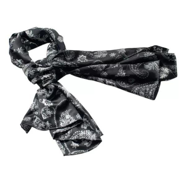 Slickblue Silk Black Scarf with Paisley & Flower Pattern, Soft, Lightweight, Stylish Women's Accessory
